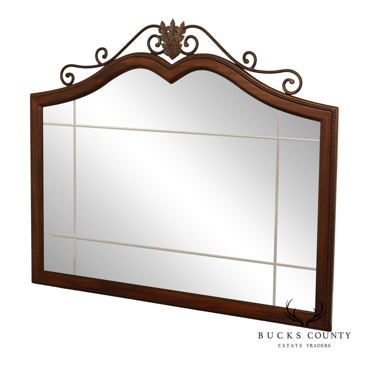 Drexel Heritage Covington Park Wood Framed Beveled Wall Mirror With Wrought Iron Scrollwork