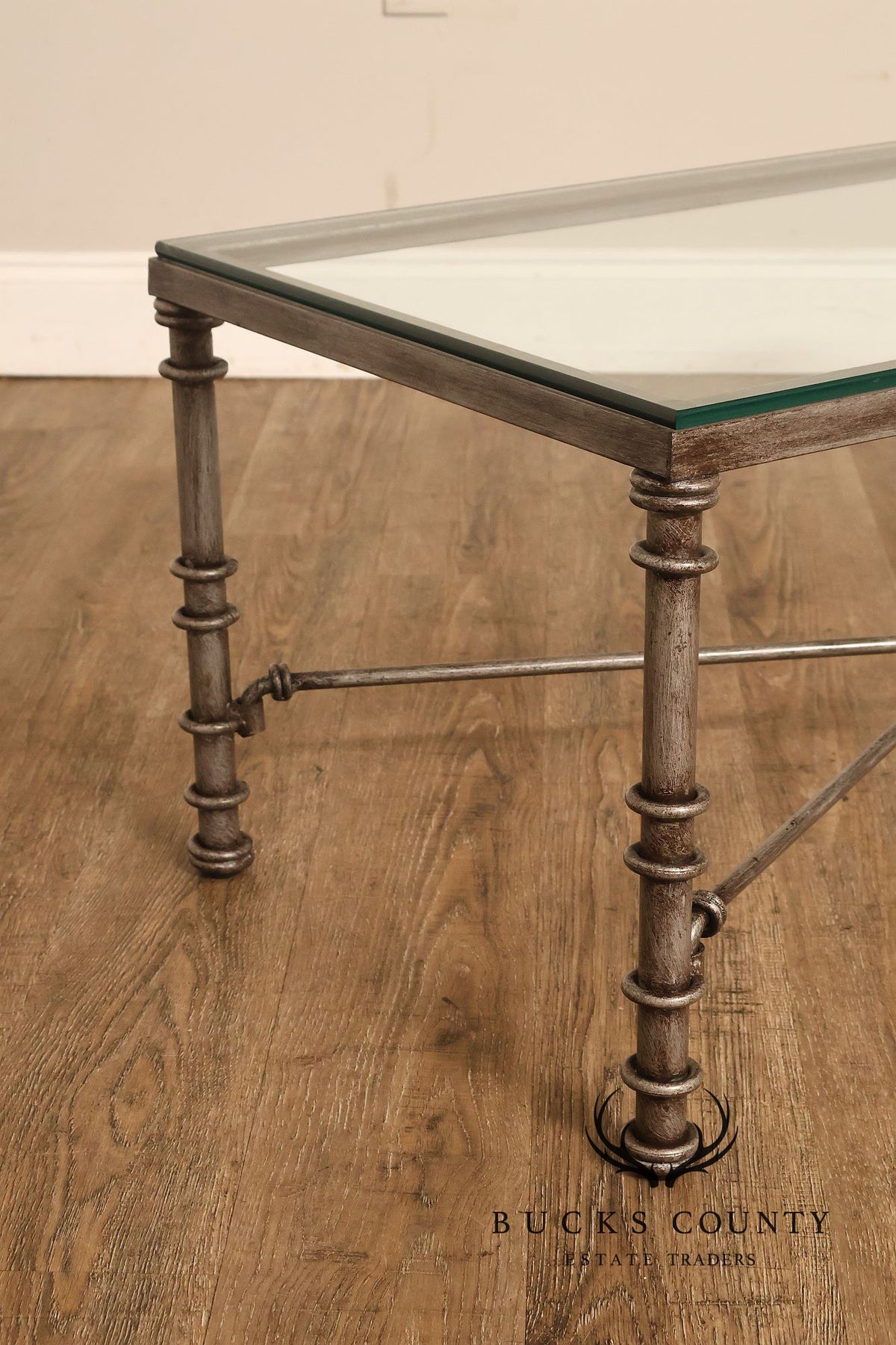 Vintage Neoclassical Style Silvered Iron And Glass Coffee Table