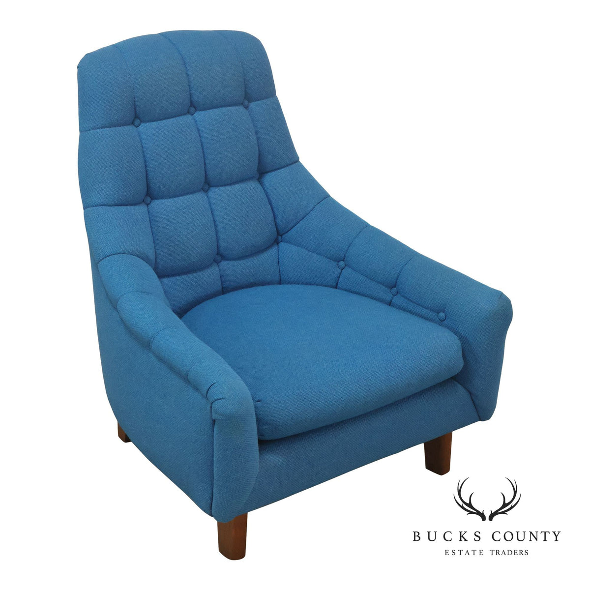 Vintage Schnadig Mid Century Modern Blue Upholstered Tufted Lounge Chair
