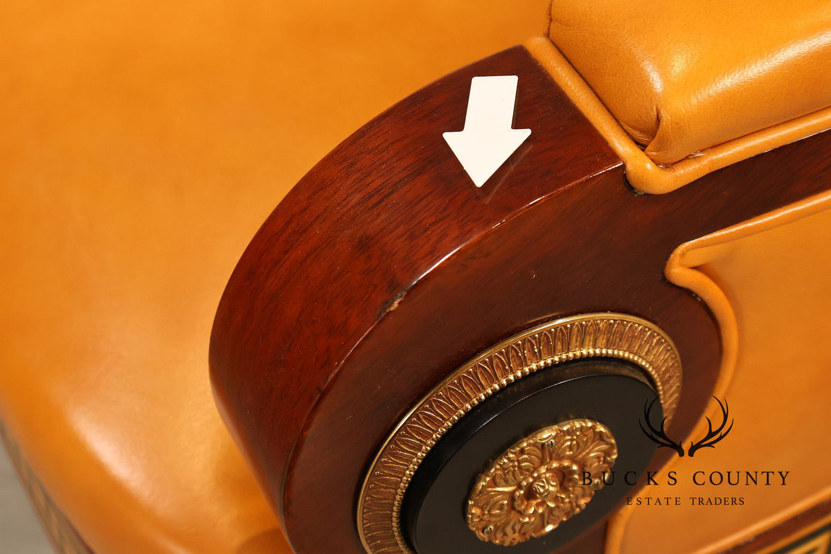 Mariner Leather Swivel Office Chair With Tufted Back And Carved Mahogany Base