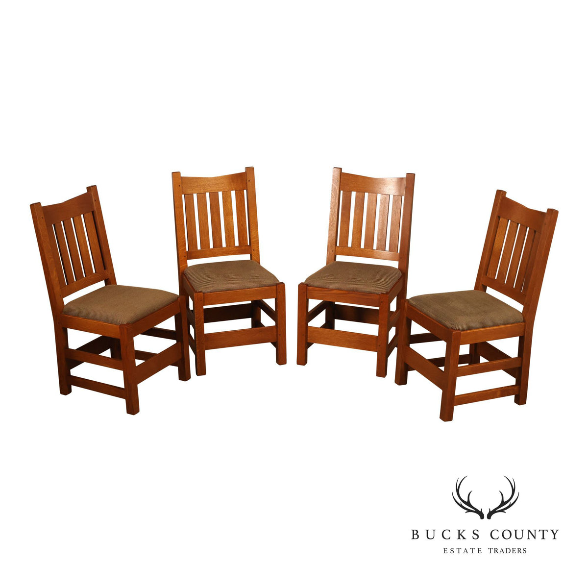 Stickley Mission Collection Set Of Four Oak Dining Side Chairs