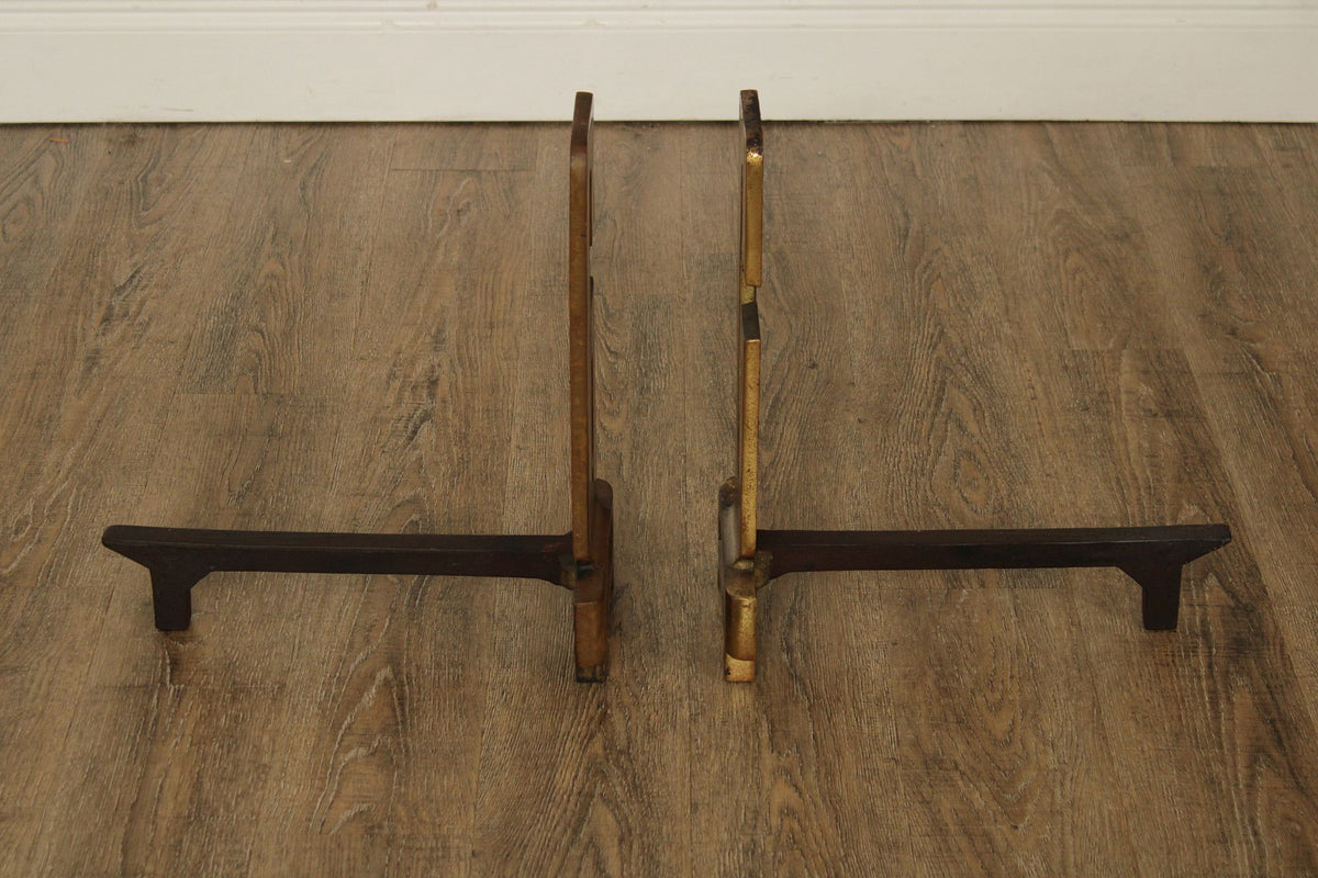 Pair Of Vintage Brass And Iron Monogram "G" Andirons