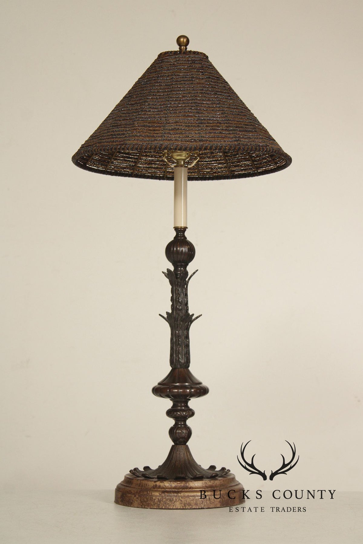 Vintage Bronze Acanthus Leaf Candlestick Table Lamp