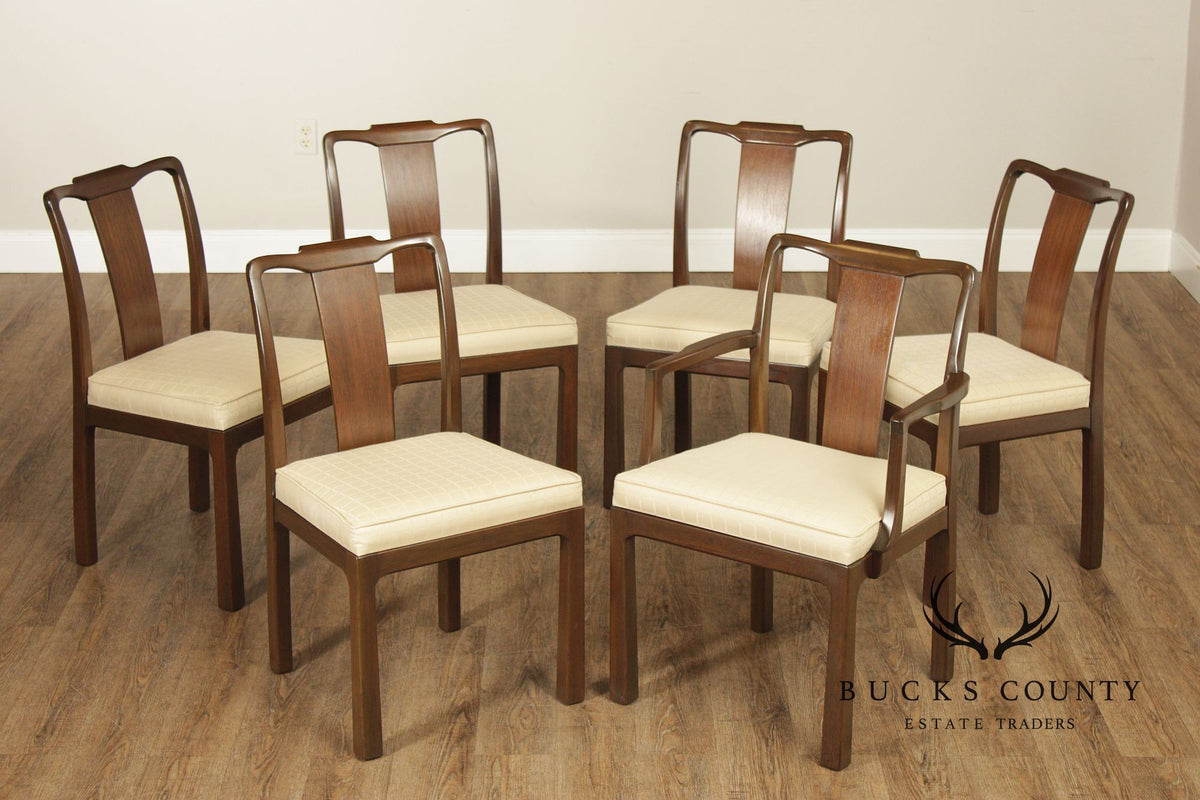 Mid Century Asian Influenced  Set of Six Mahogany Dining Chairs