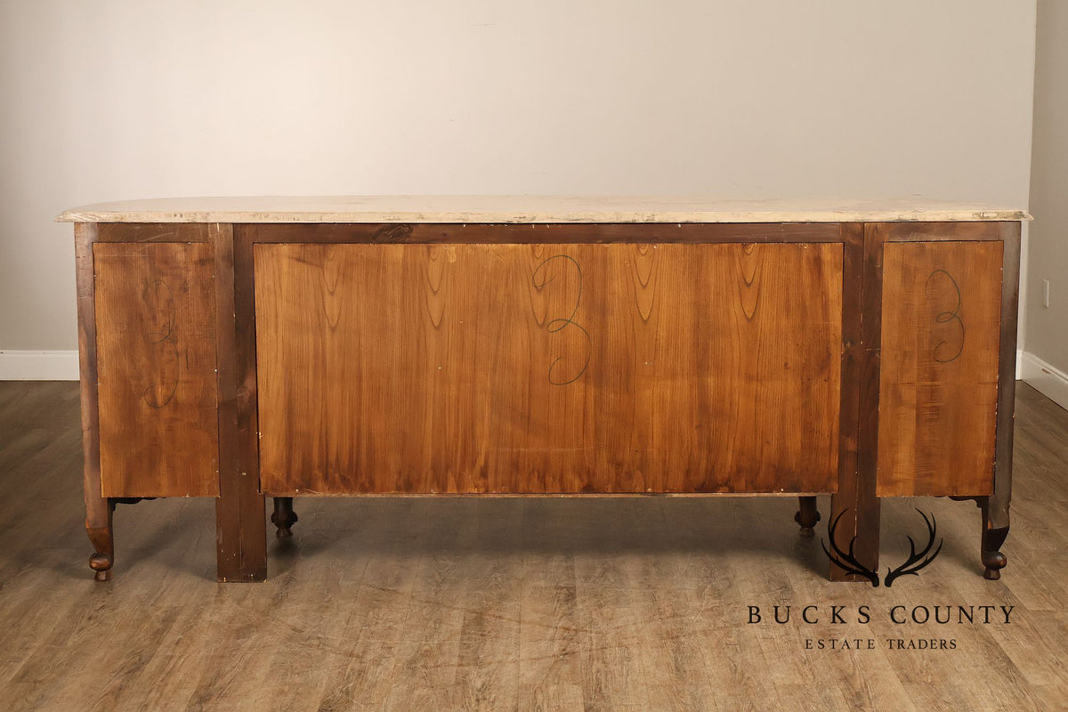 French Louis XV Style 106" Long Marble Top Walnut Sideboard