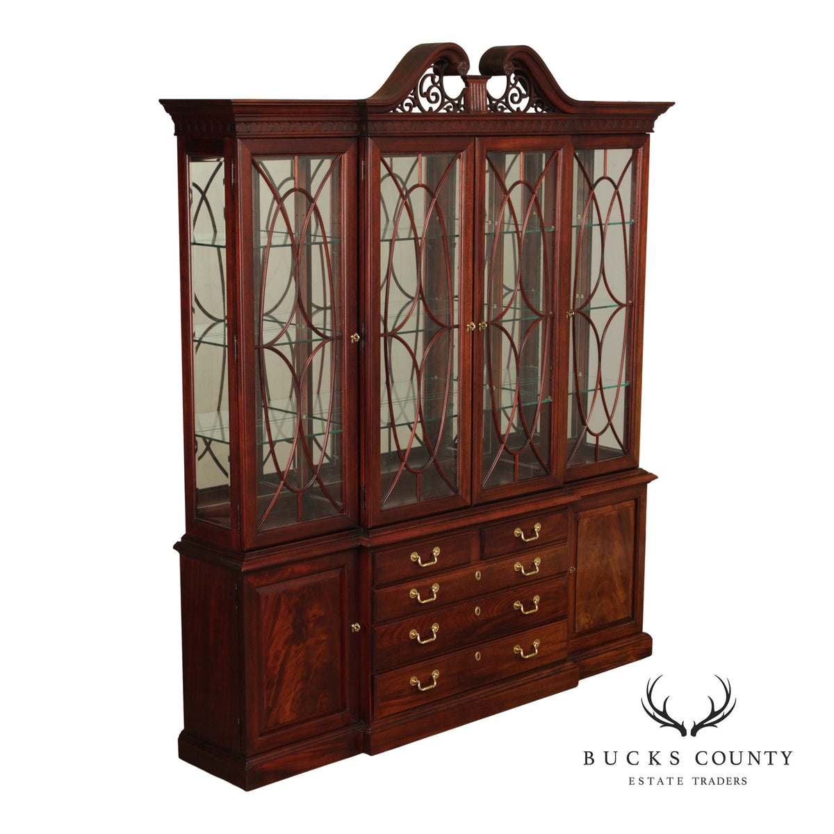 Thomasville Georgian Style Large Mahogany China Display Breakfront