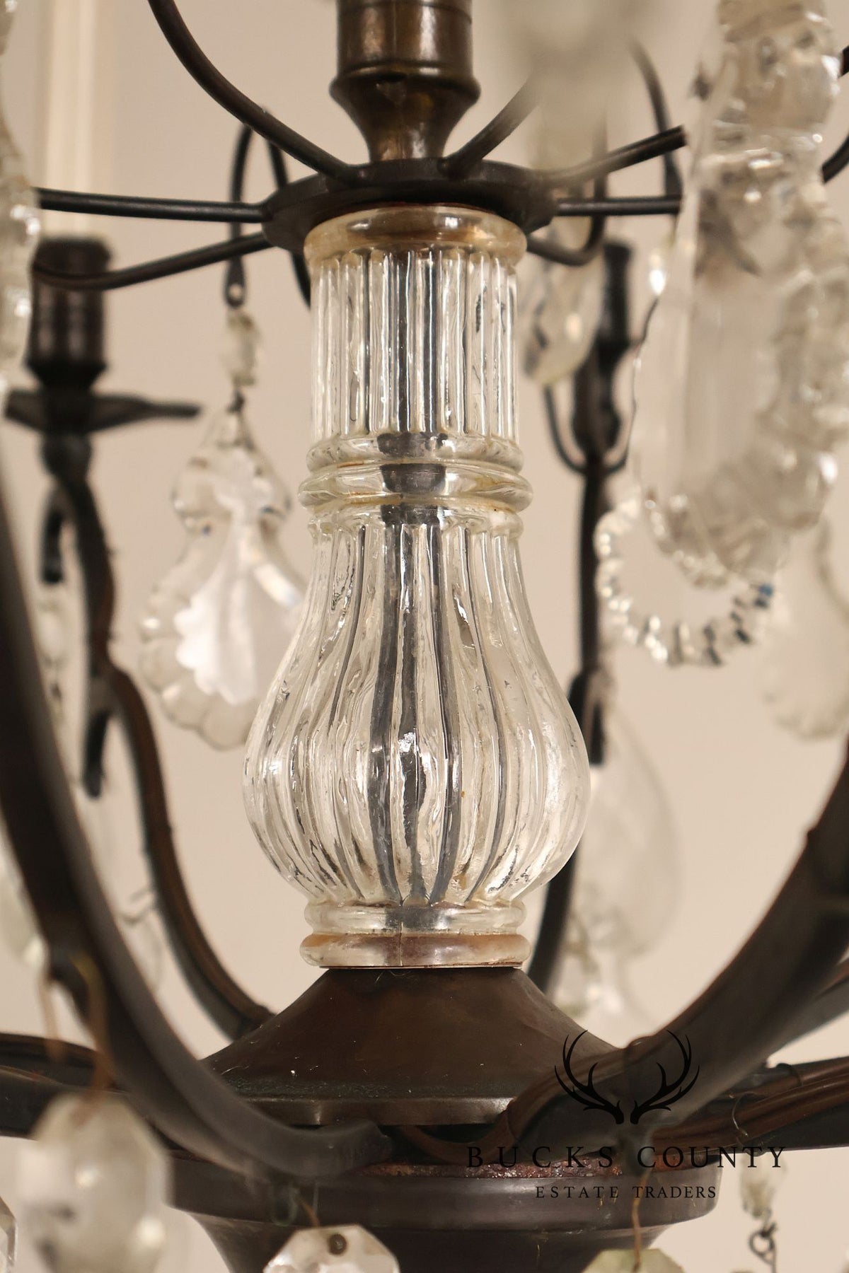 French Louis XV Style Crystal And Wrought Iron Eight Light Chandelier