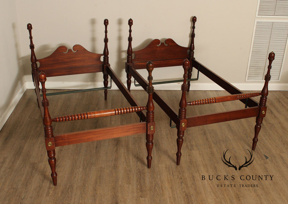 Antique Sheraton Style Pair Of Twin Poster Beds