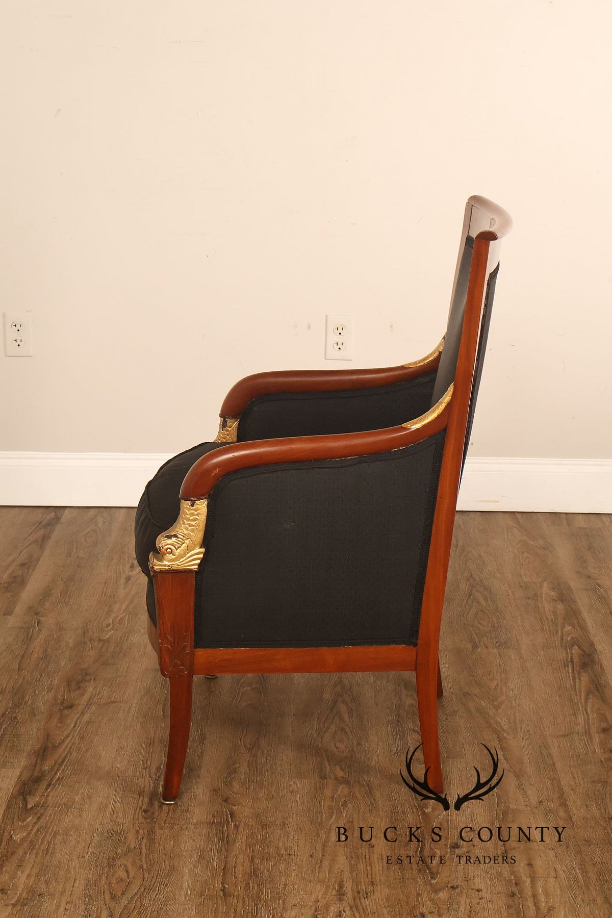 French Empire Style Partial Gilt Mahogany Armchair