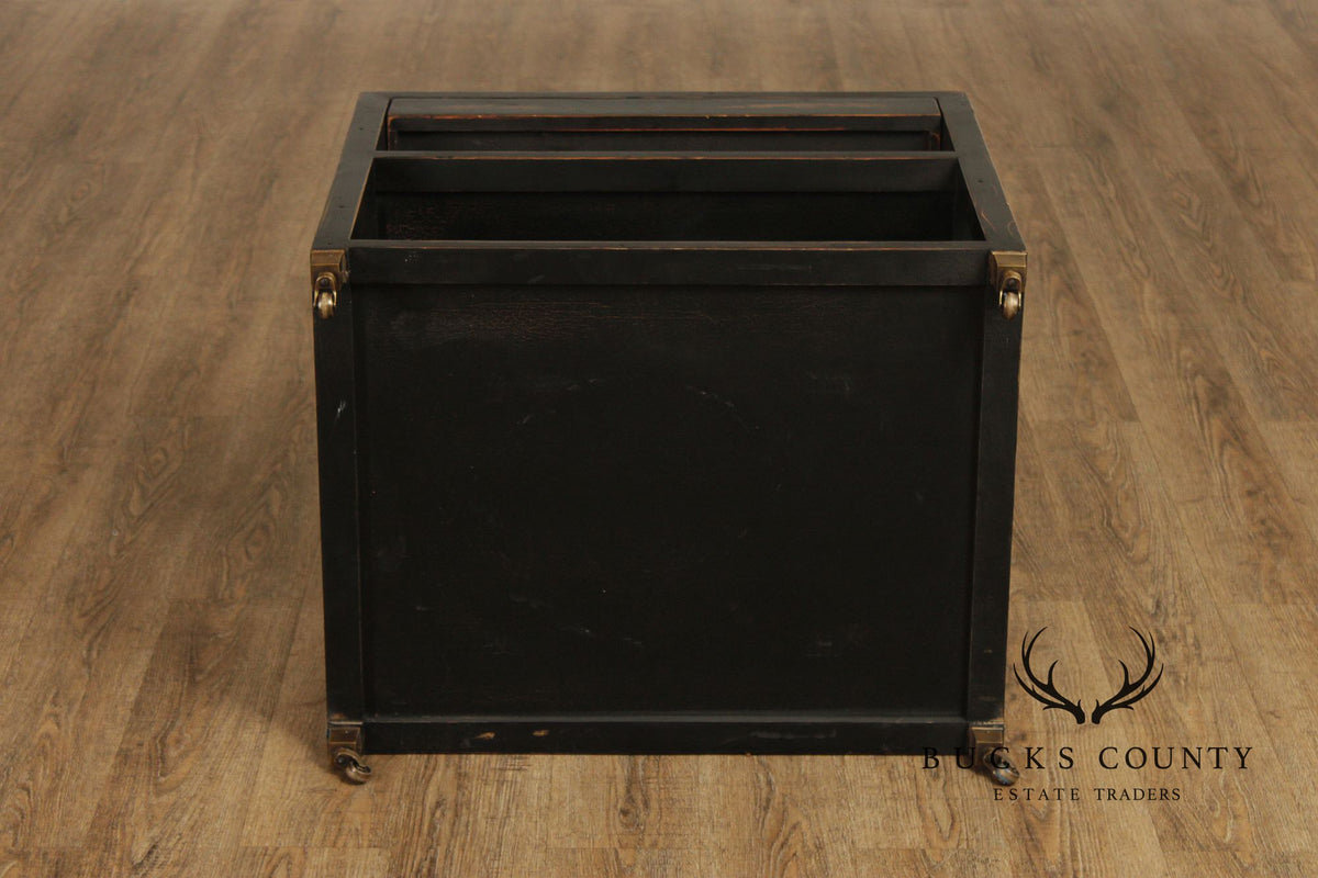 Industrial Style Pair of Ebonized Rolling End Tables