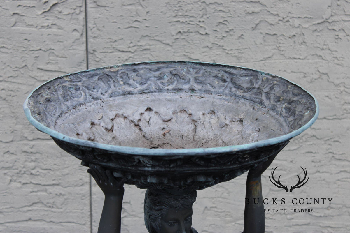 Classical Style Figural Bronze Garden Birdbath