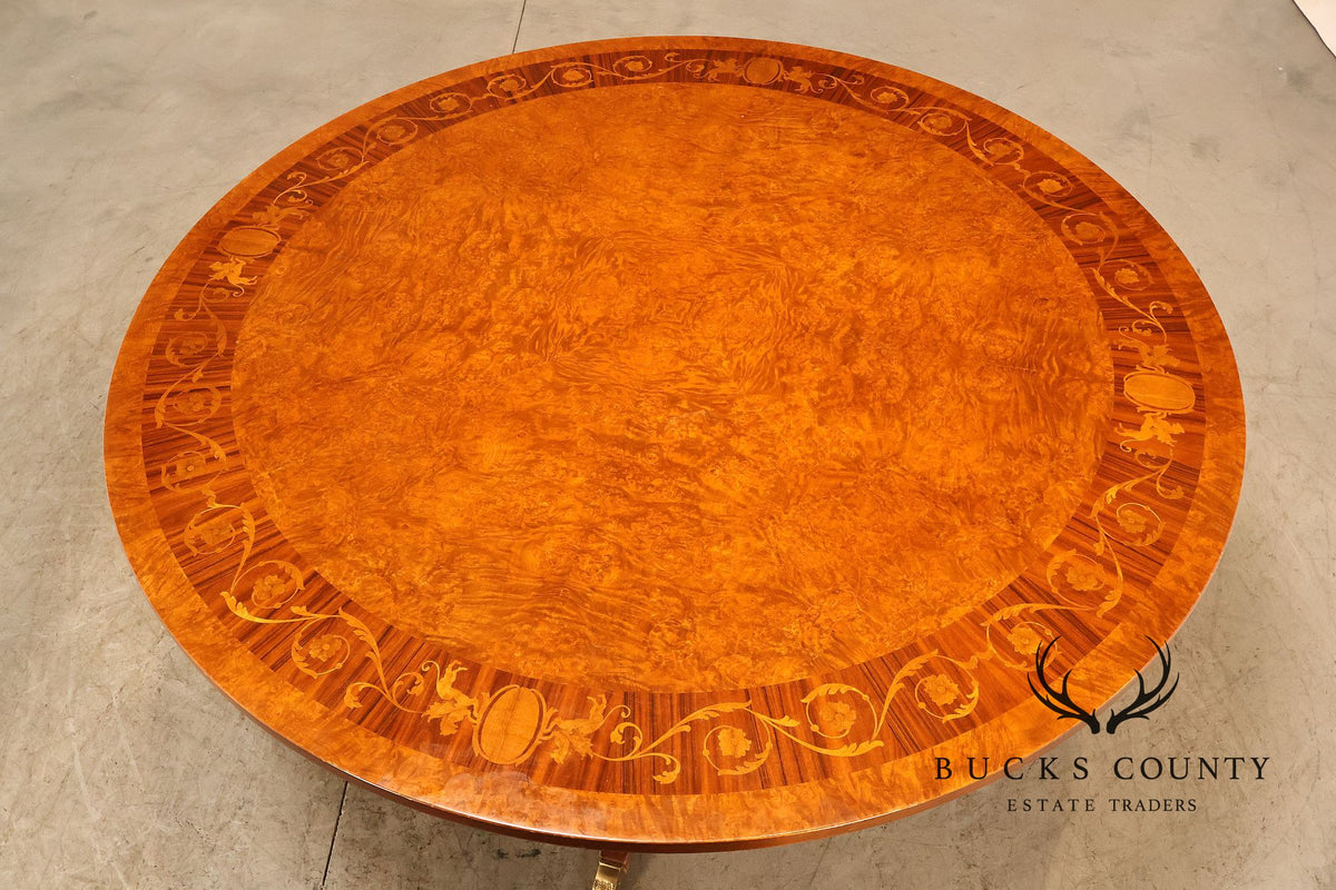 Francesco Molon Italian Neoclassical Style 60" Round Inlaid Burl Wood Dining Table