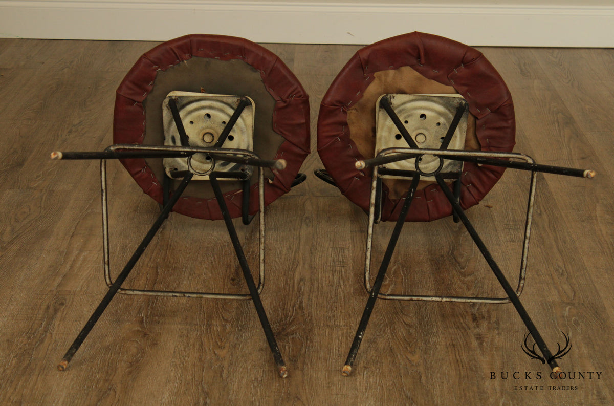 Mid Century Modern Pair Wrought Iron Barstools