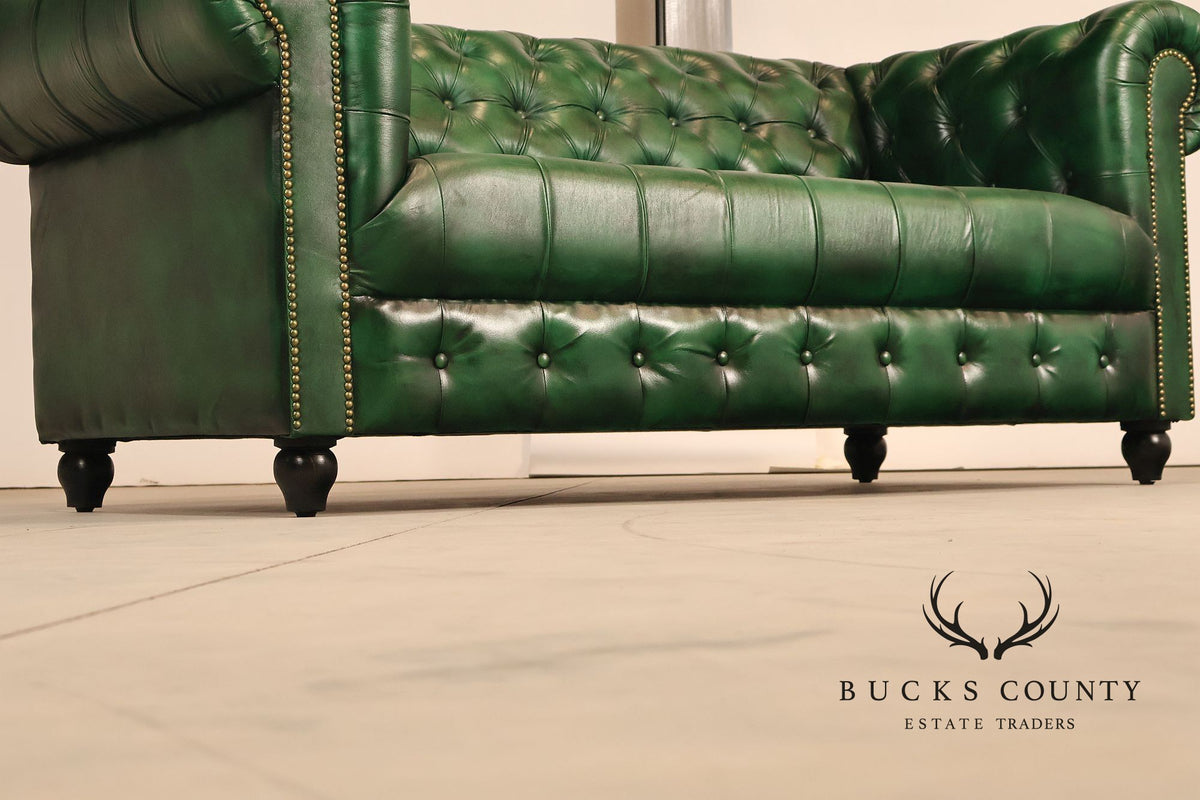 Chesterfield Style  Green Leather Sofa