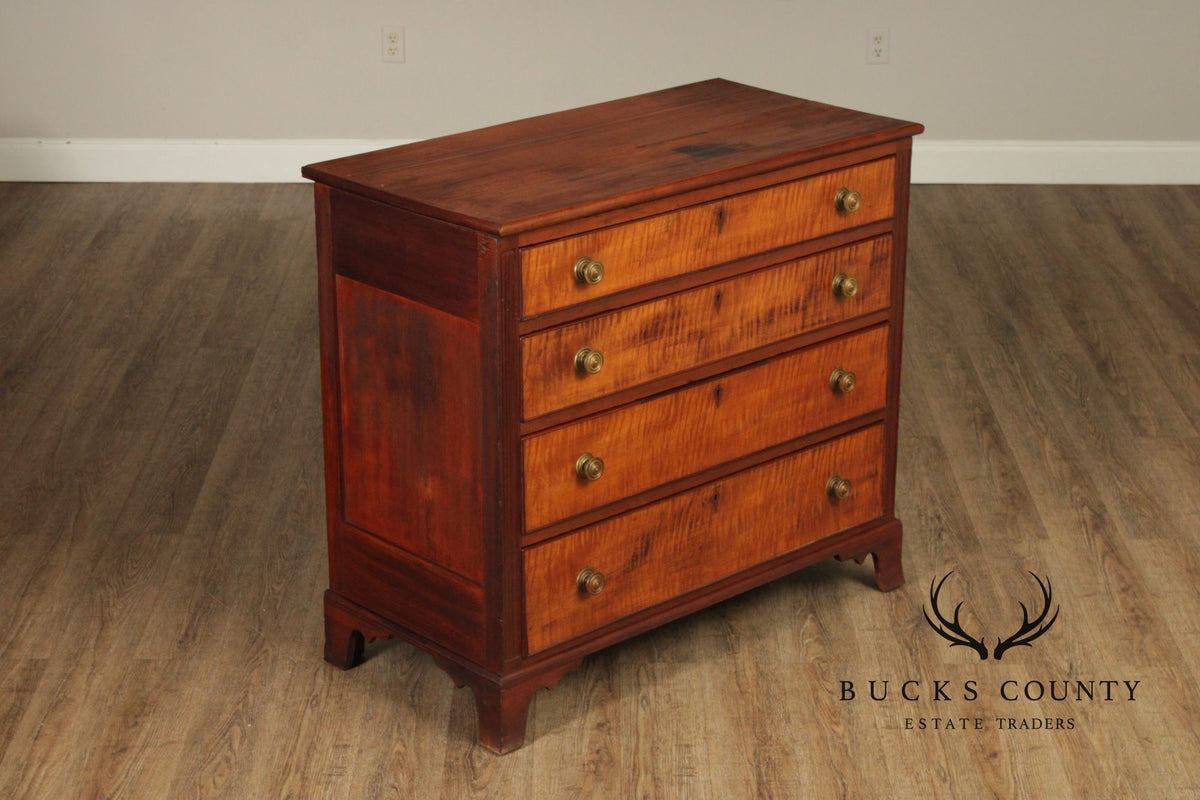 Antique American Federal Style Chest With Tiger Maple Drawer Fronts