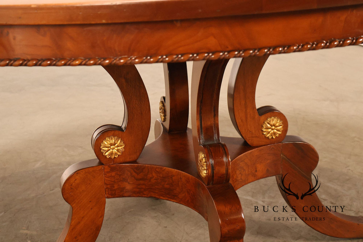 Francesco Molon Italian Neoclassical Style 60" Round Inlaid Burl Wood Dining Table