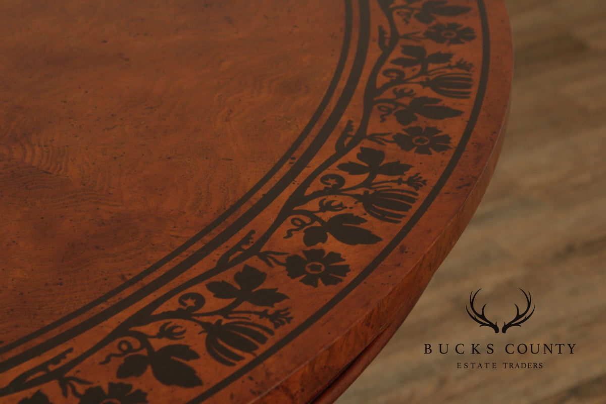 Baker Stately Homes Burlwood Round Inlaid Center Tabe
