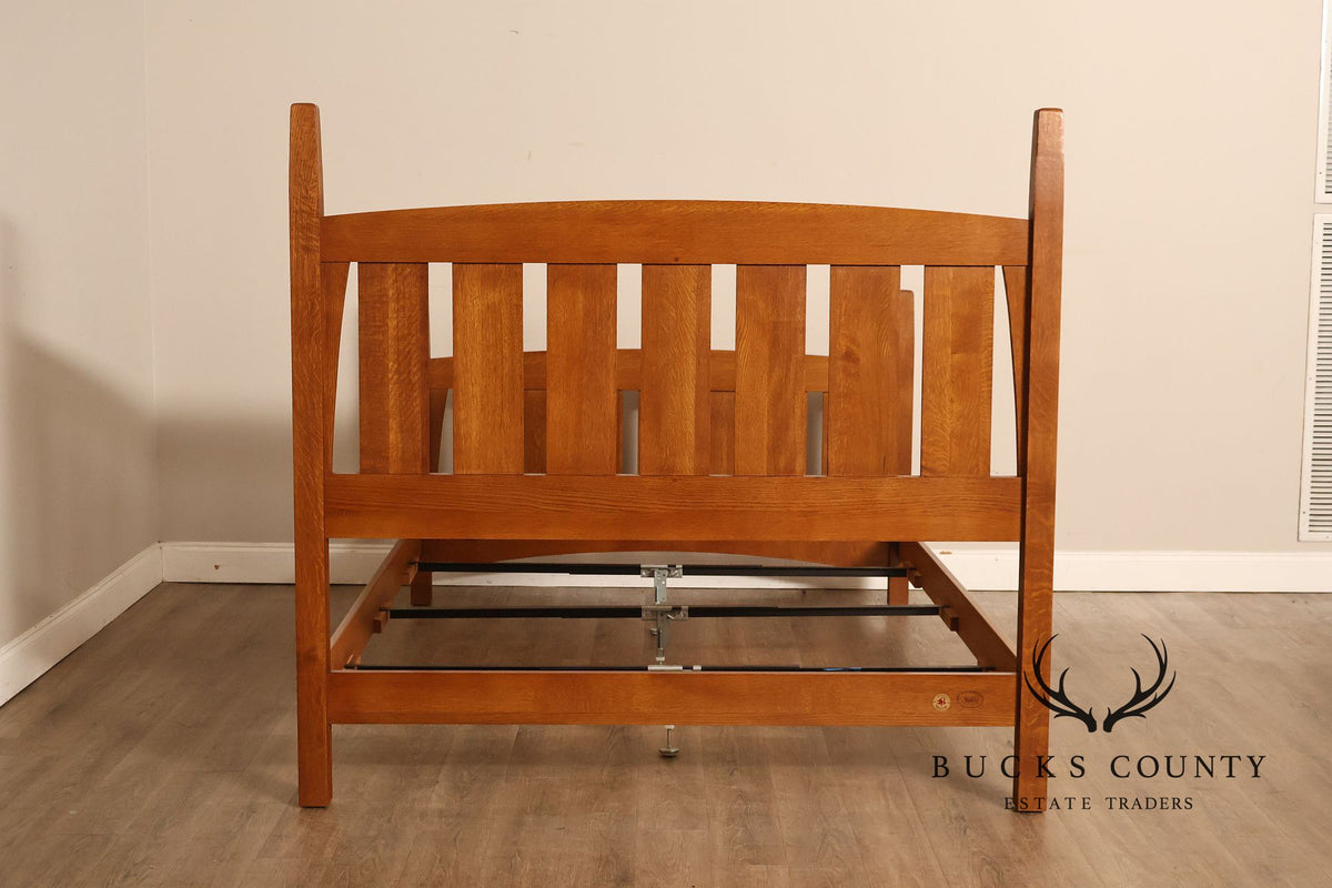 Stickley Mission Collection Harvey Ellis Inlaid Oak Queen Bed