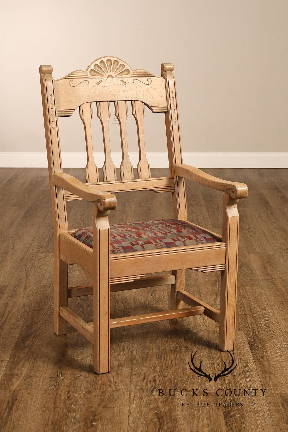 Southwest Style Vintage Set of Six Carved Pine Dining Chairs