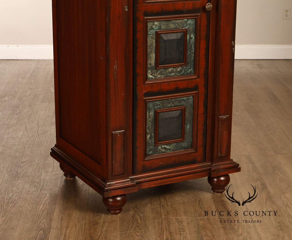 Custom Made Pair Of Custom Mahogany Cabinets With Faux Stone Inlay