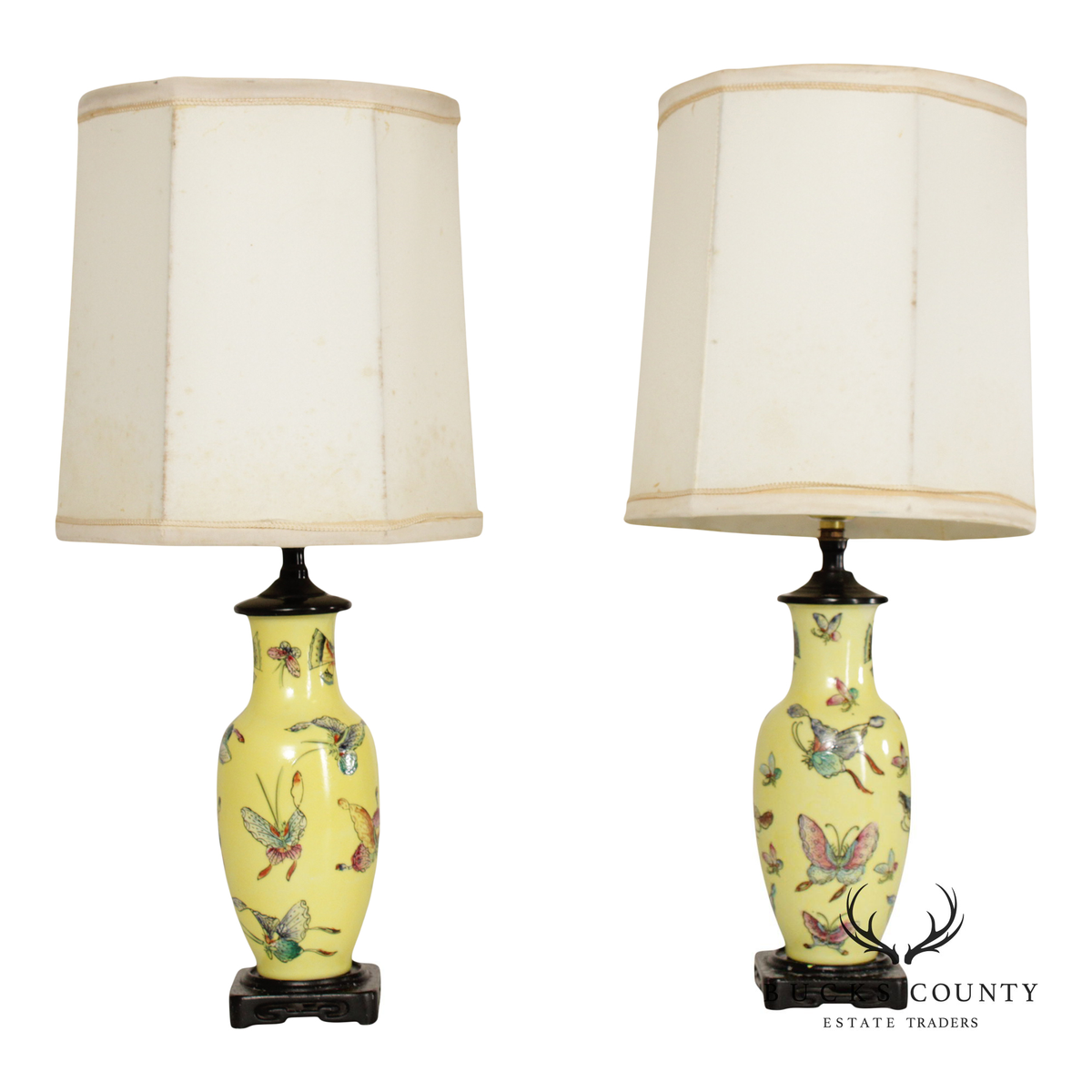Chinese Pair of Famille Jaune Porcelain Table Lamps