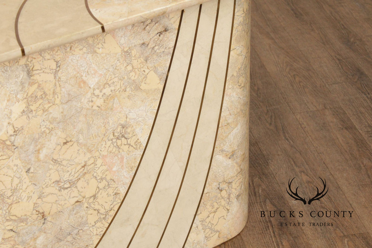Hollywood Regency Tessellated Stone Brass Inlaid Console Table