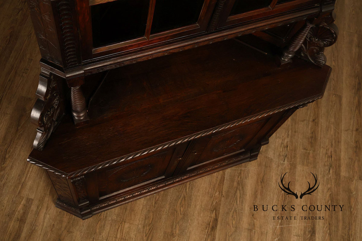 Antique RJ Horner Style Victorian Carved Oak Corner Cabinet