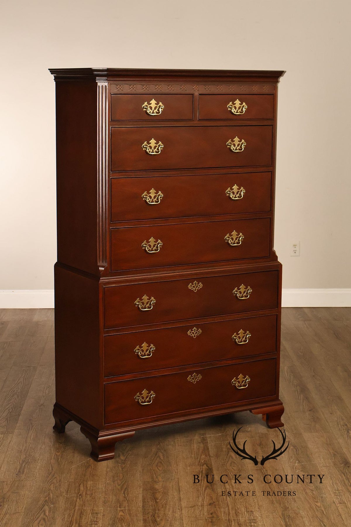 Baker Chippendale Style Mahogany Chest On Chest Highboy