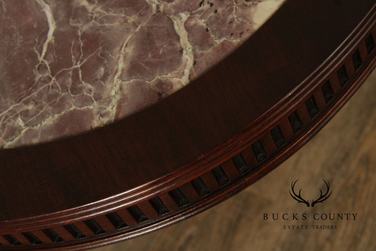 1940's Custom Regency Style Marble Top Mahogany Coffee Table