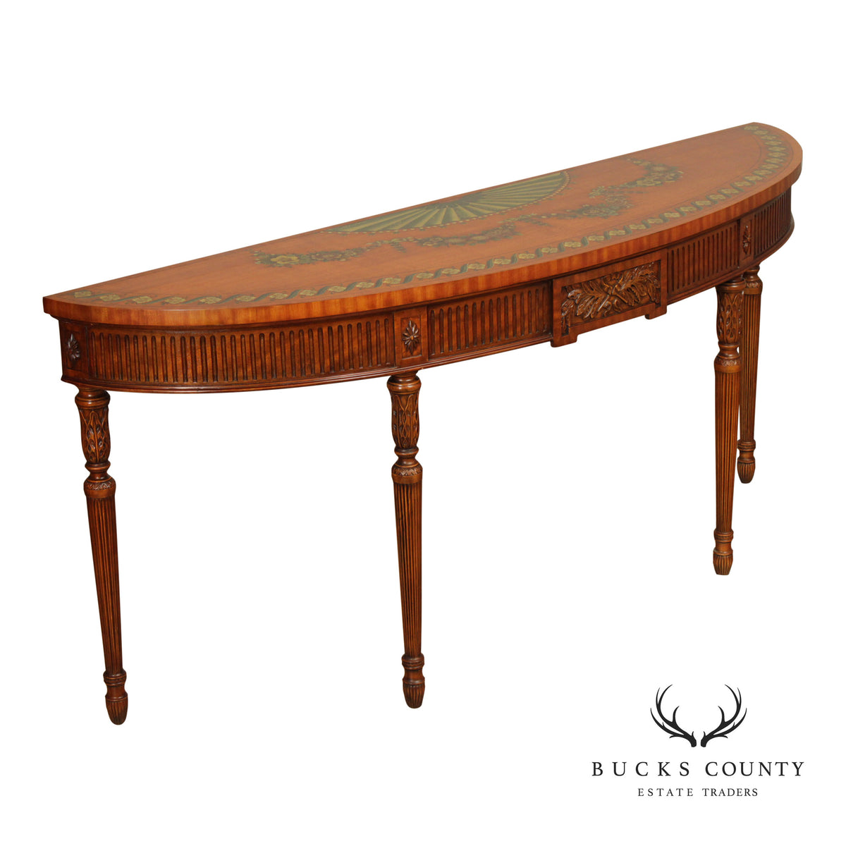 Maitland Smith Adams Paint Decorated Demilune Console Table