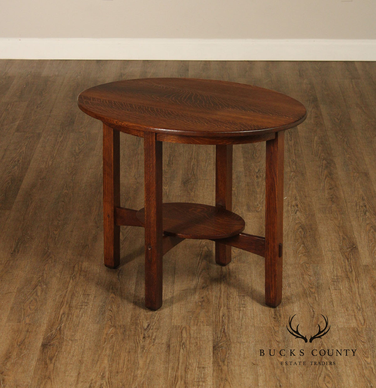 Antique Stickley Brothers Mission Oak Oval Lamp Table