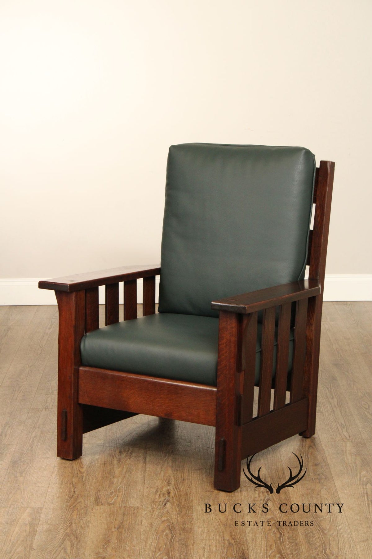 JM Young Antique Mission Oak and Leather Armchair