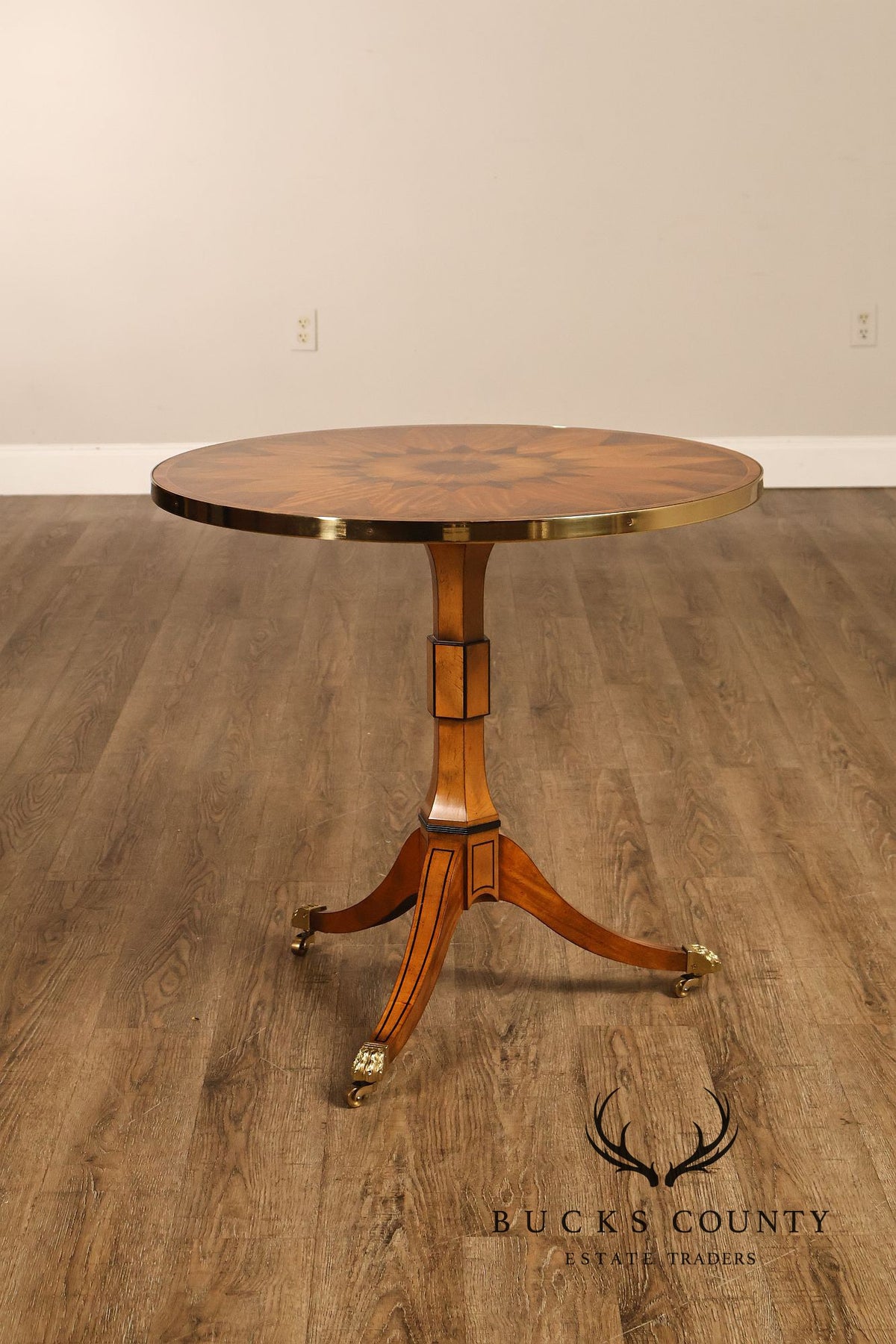 Baker Stately Homes Marquetry Inlaid Pedestal Side Table