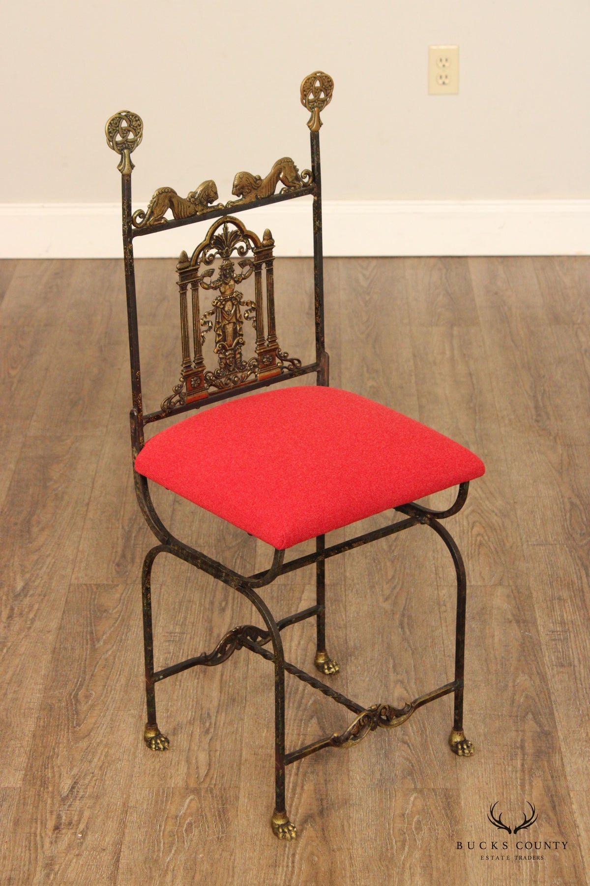 Oscar Bach Attributed Tudor Revival Style Bronze and  Iron Side Chair