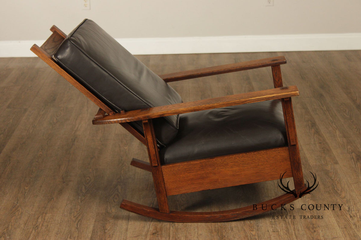 Antique L. & J.G. Stickley Mission Oak Morris Rocker