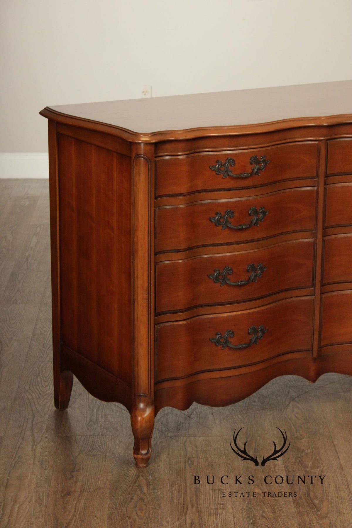 French Provincial Style Vintage Cherry Serpentine Dresser