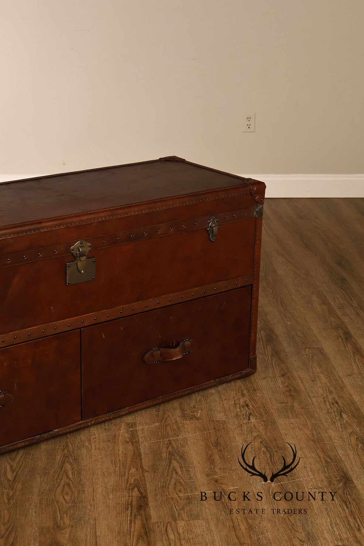 Restoration Hardware Leather Campaign-Style Storage Trunk With Drawers