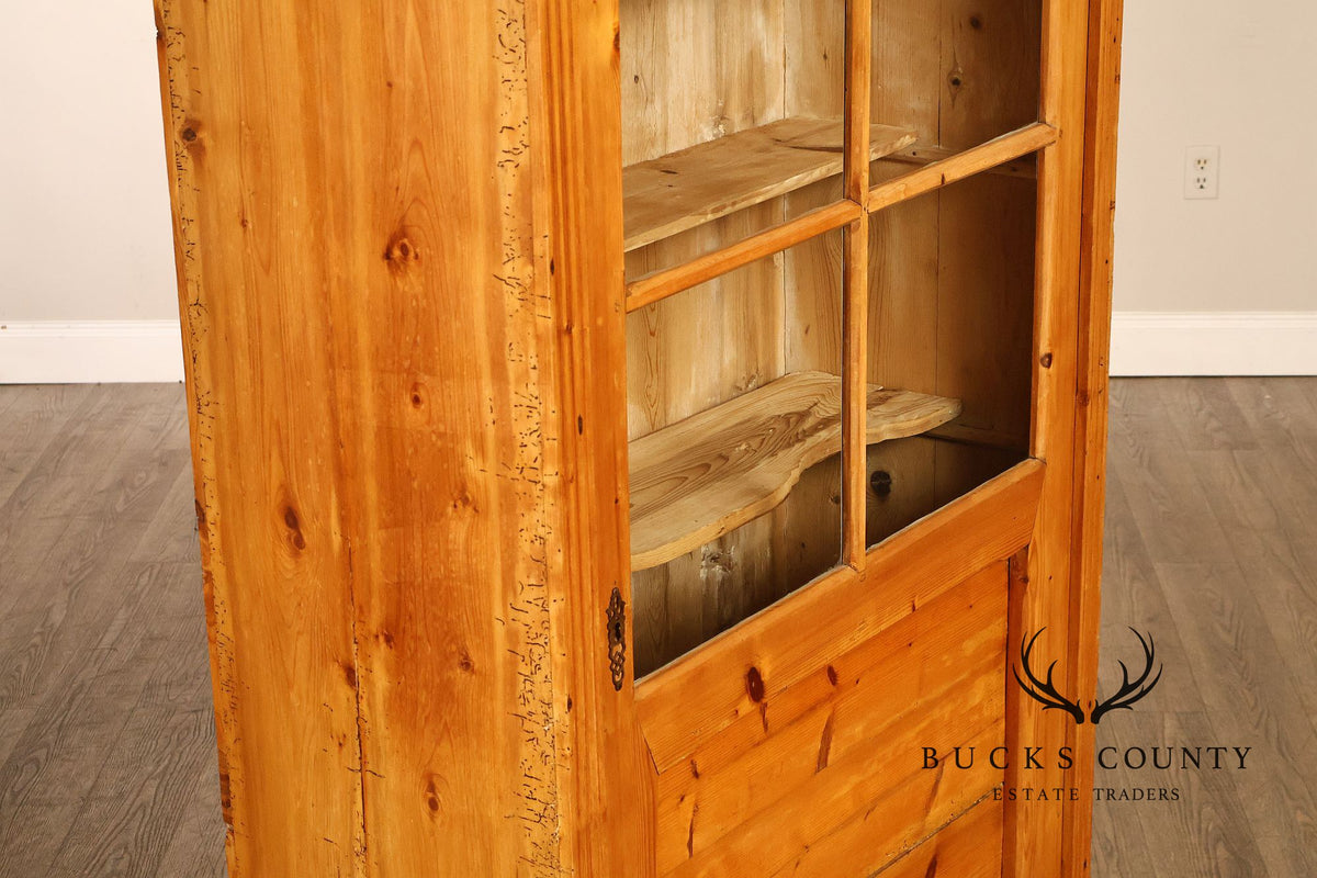 European Country Pine Glass Door Display Cabinet