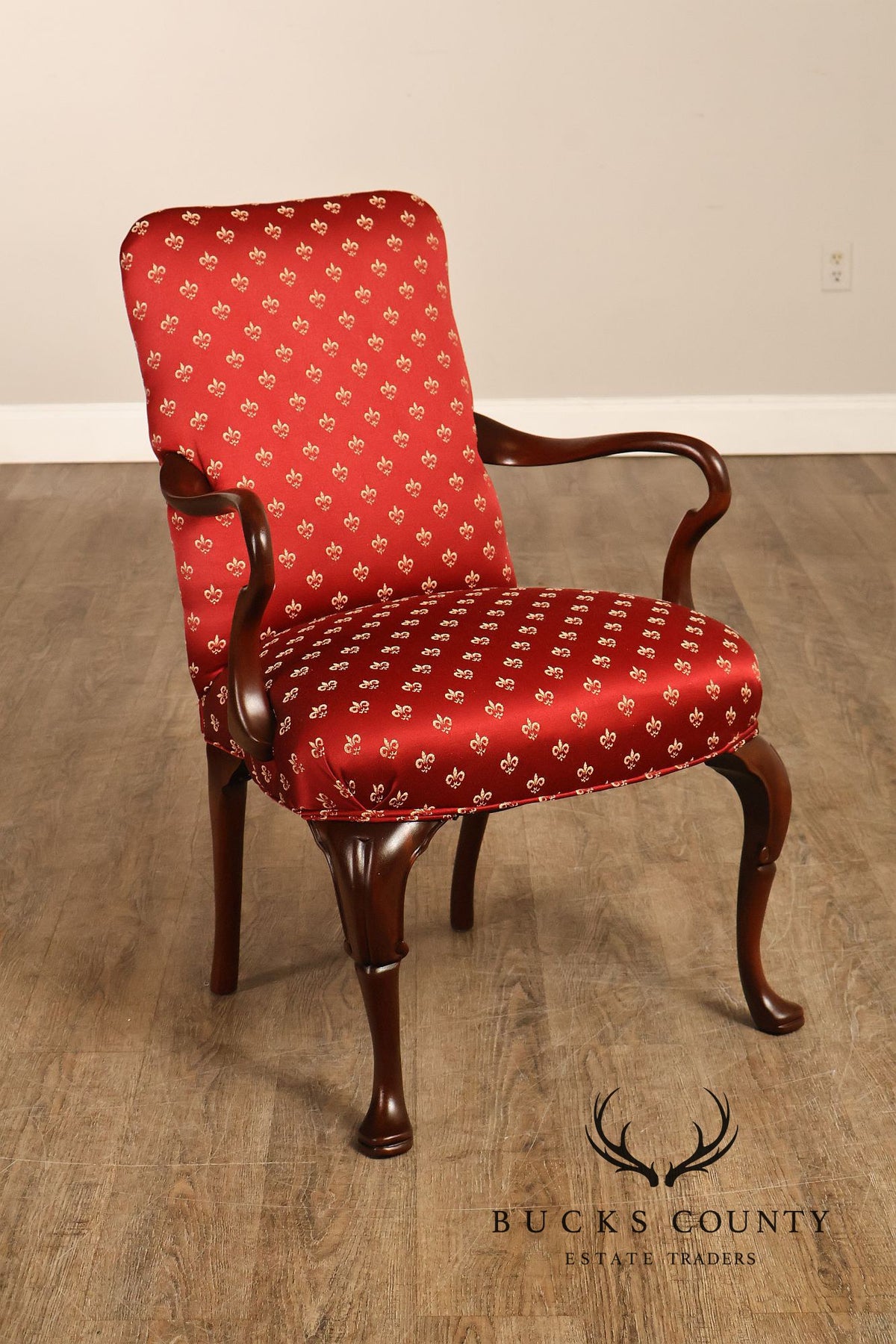 Queen Anne Style Mahogany Library Armchair