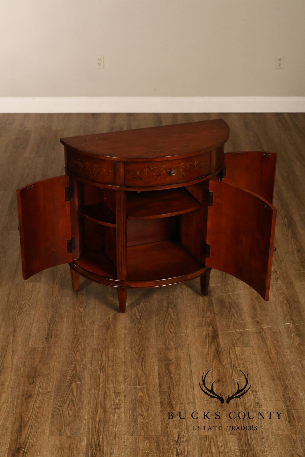 Ethan Allen Adam Style Pair of Painted Demilune Chests