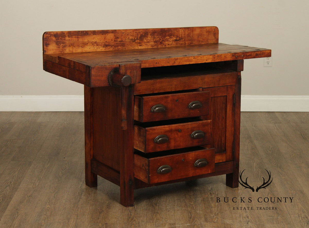 Antique C. Christensen Chicago Antique Industrial Carpenter’s Workbench