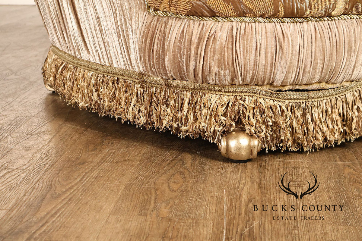 Tufted Rococo Camelback Sofa With Carved Gilt Trim