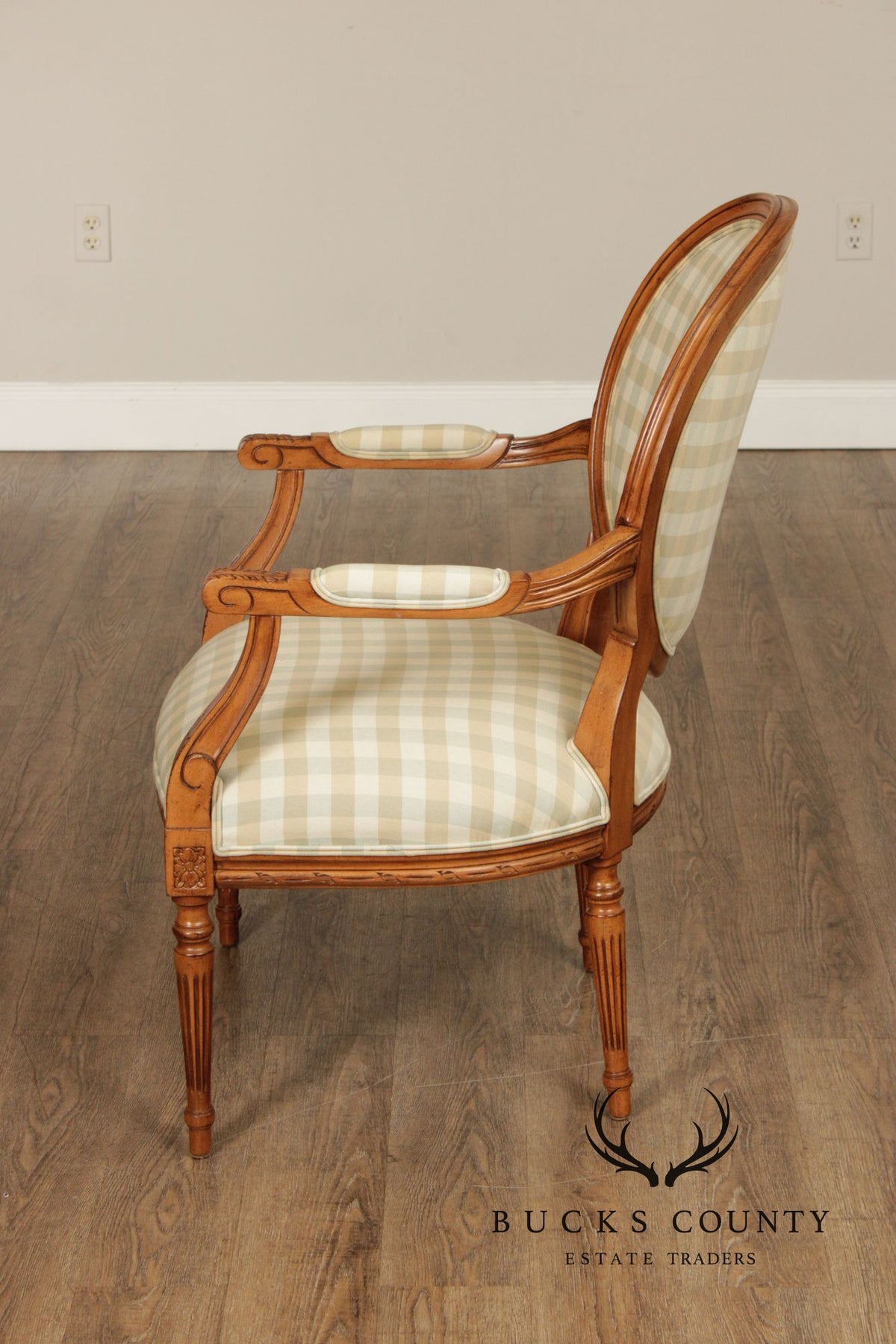 Ethan Allen French Louis XVI Style Pair of Fauteuil Armchairs