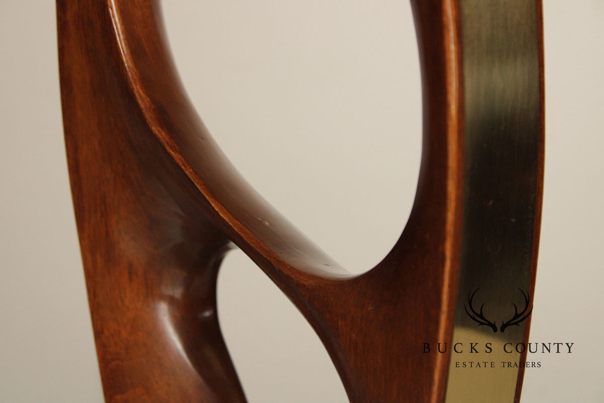 Mid Century Modern Sculpted Brass and Walnut Table Lamp By Modeline