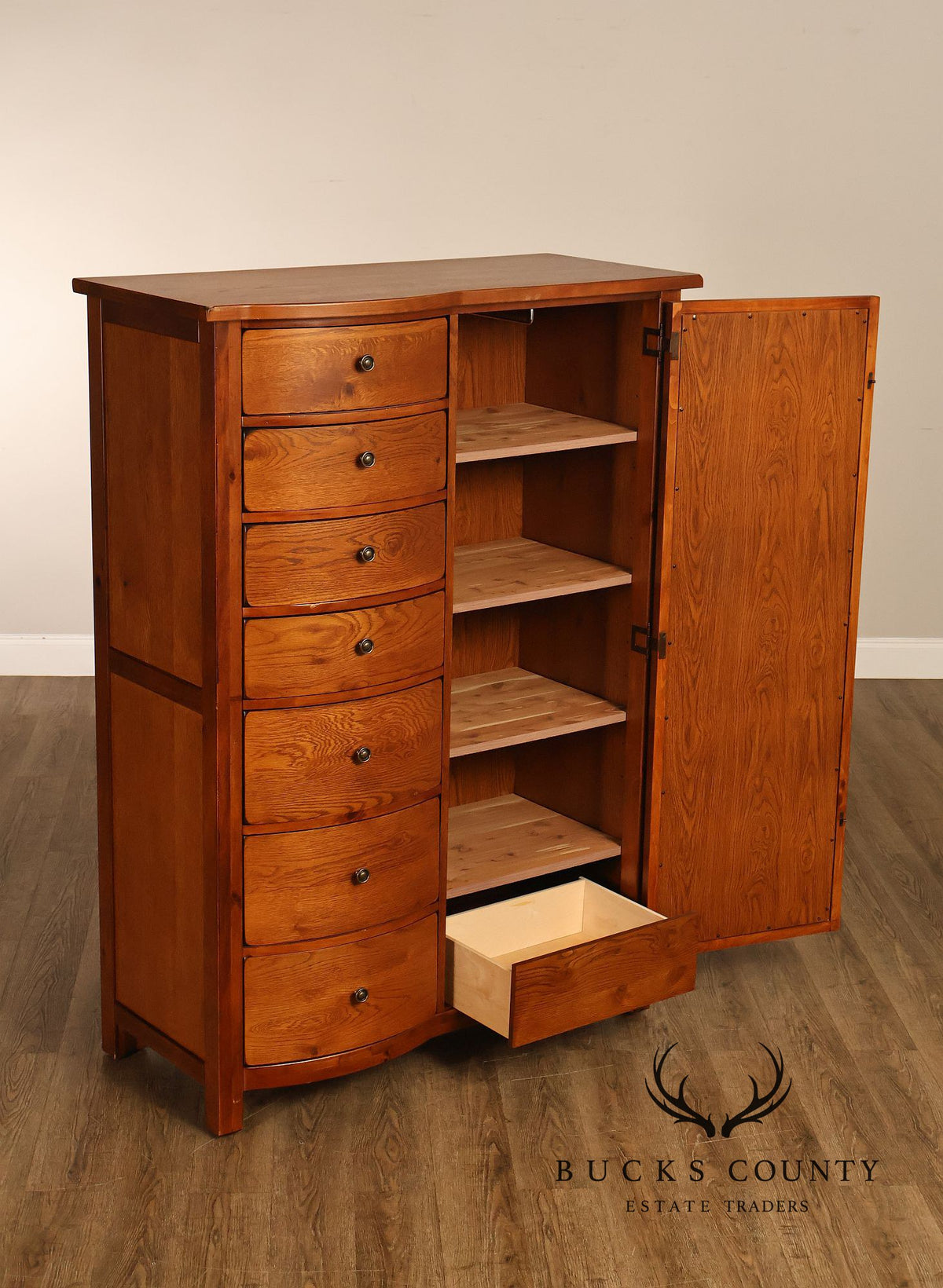 Bassett Furniture American Country Oak Seven Drawer Armoire Chifferobe With Mirror