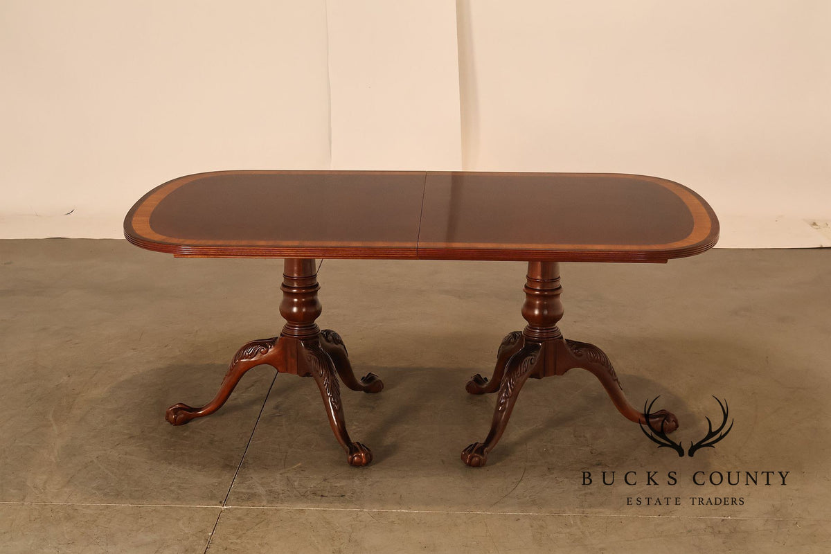 Ethan Allen Georgian Style Double Pedestal Mahogany Dining Table