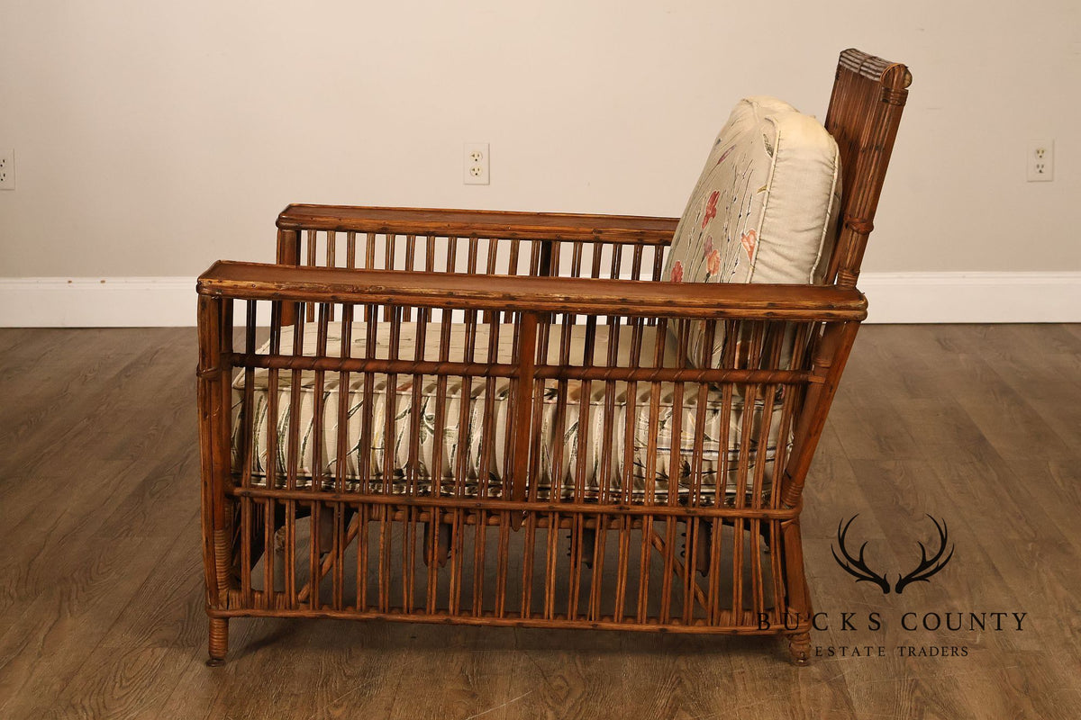 Antique Pair Of Split Reed Rattan Lounge Chairs