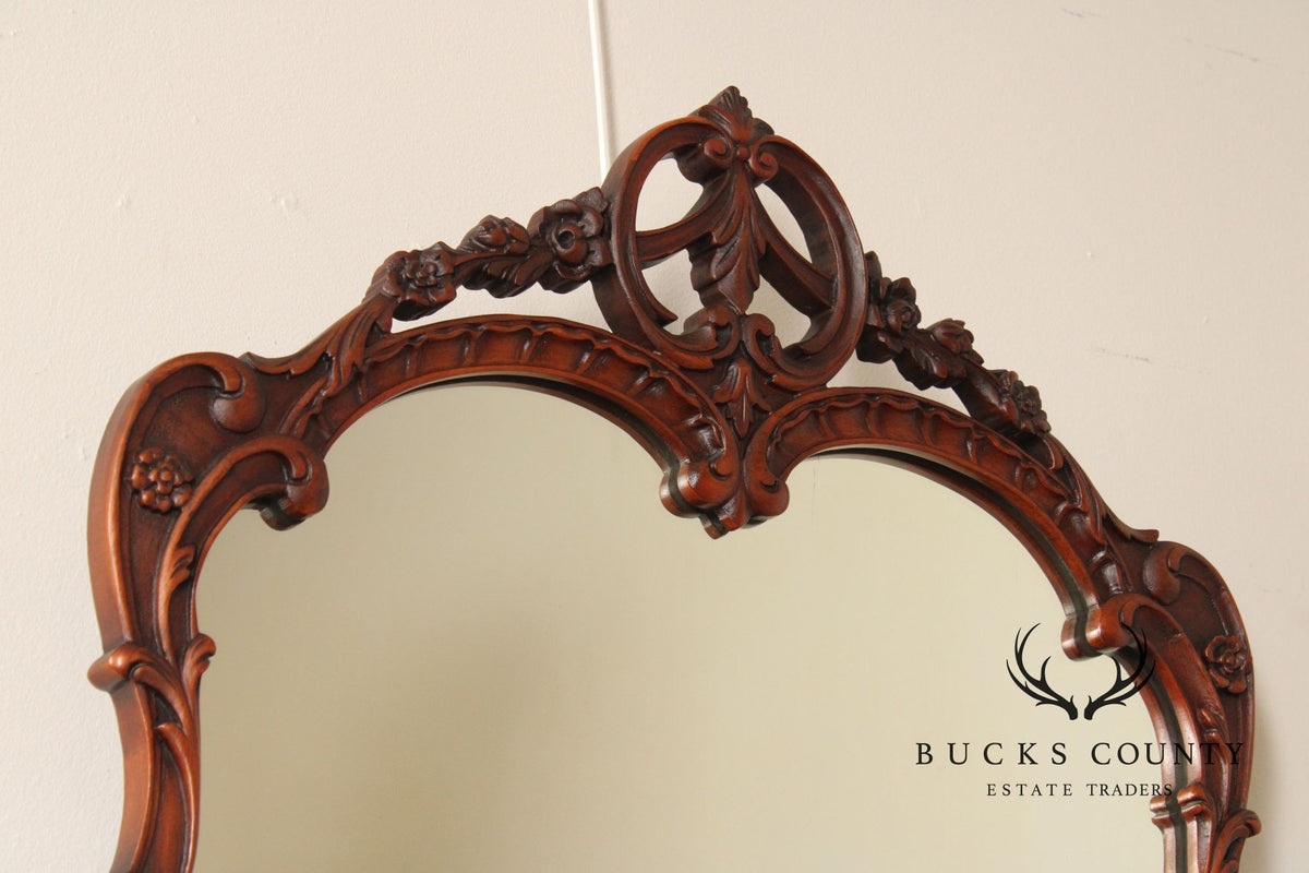 1940's Vintage French Style Carved Mahogany Wall Mirror