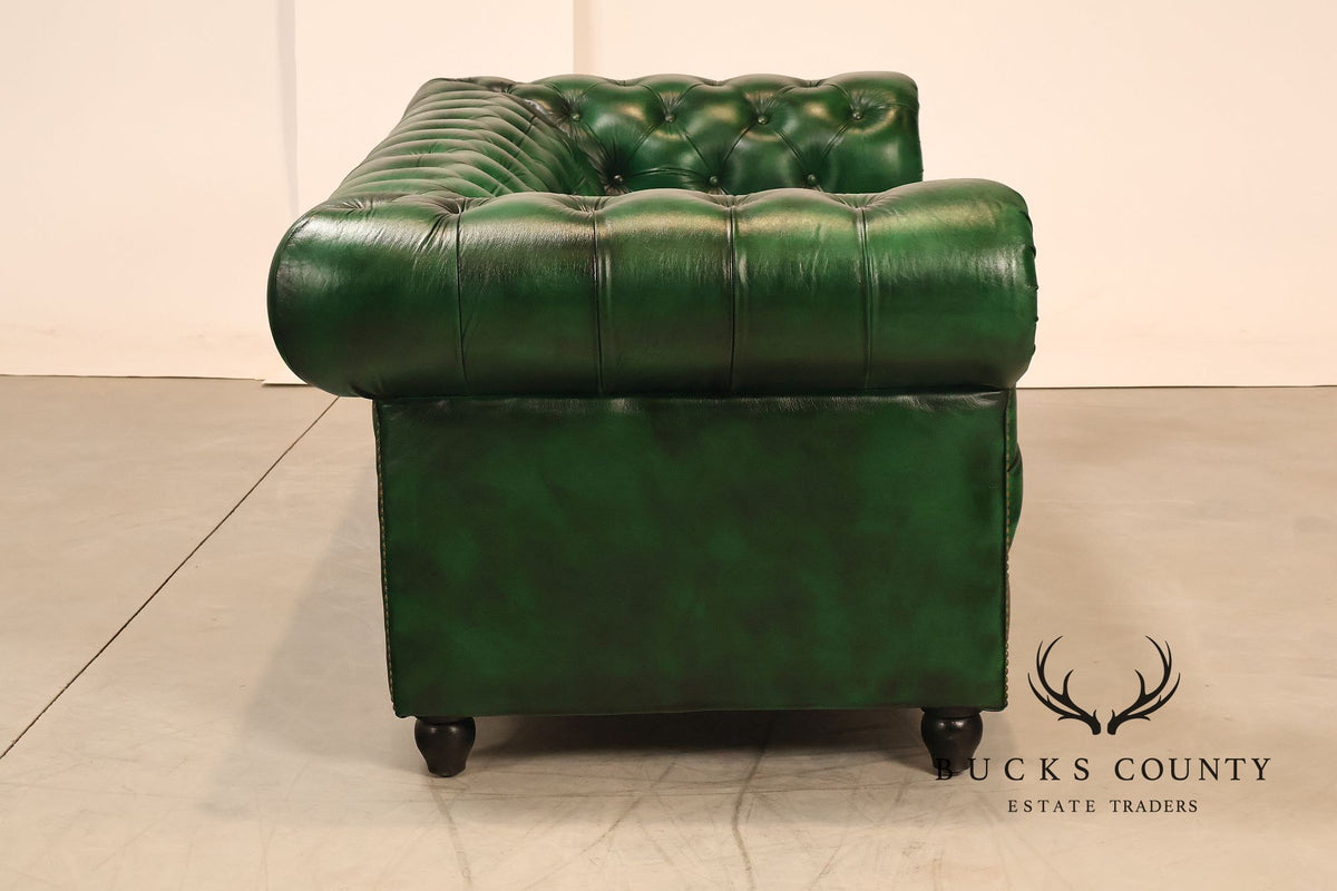 Chesterfield Style Green Leather Sofa