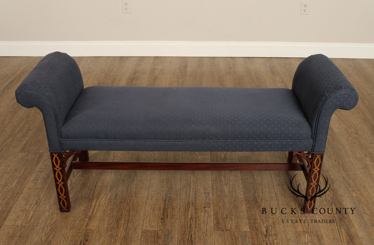 Chinese Chippendale Mahogany Fretwork Window Bench